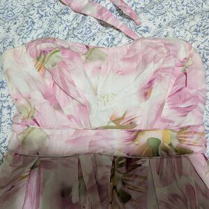 Pink Floral Strapless Dress